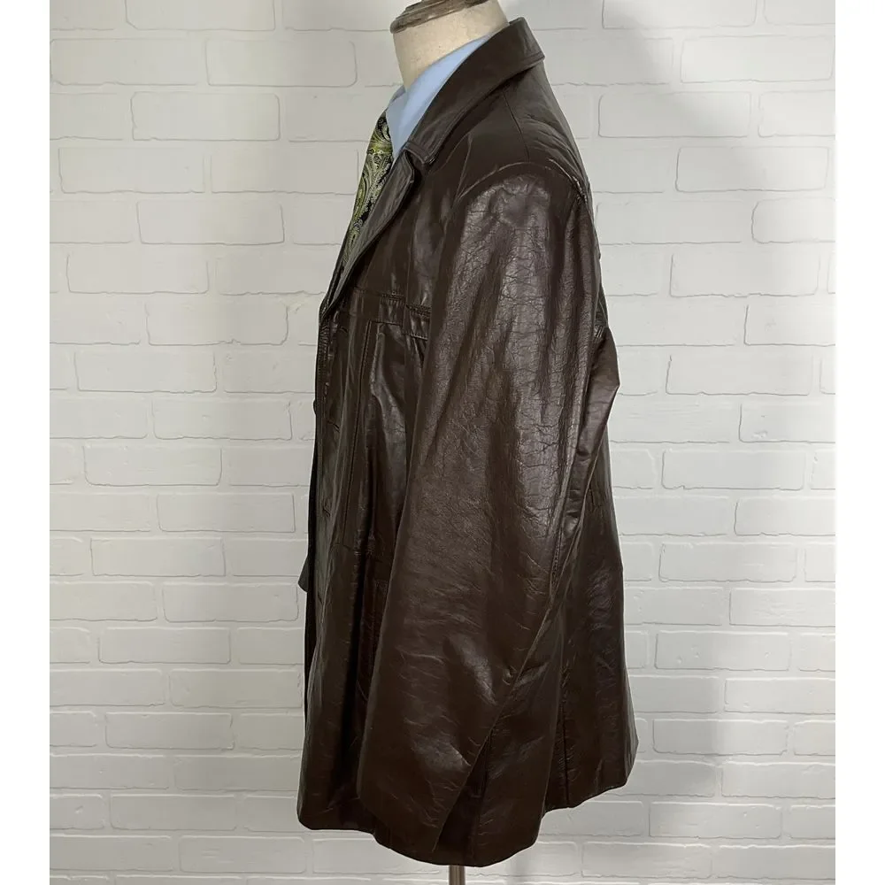 Unbranded Jacket Men 36 Brown Patina Leather Classic‎ Tailored 90s Vintage